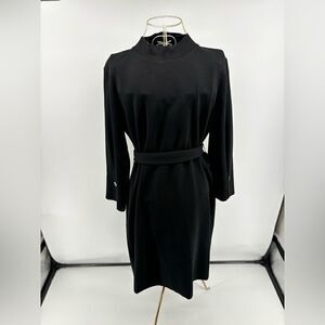 Zara Black Mock Neck 3/4 Sleeve Belted Mini Dress Size Medium Modest Classic